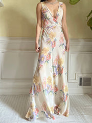 1930s Floral Rayon Chiffon Dress - S