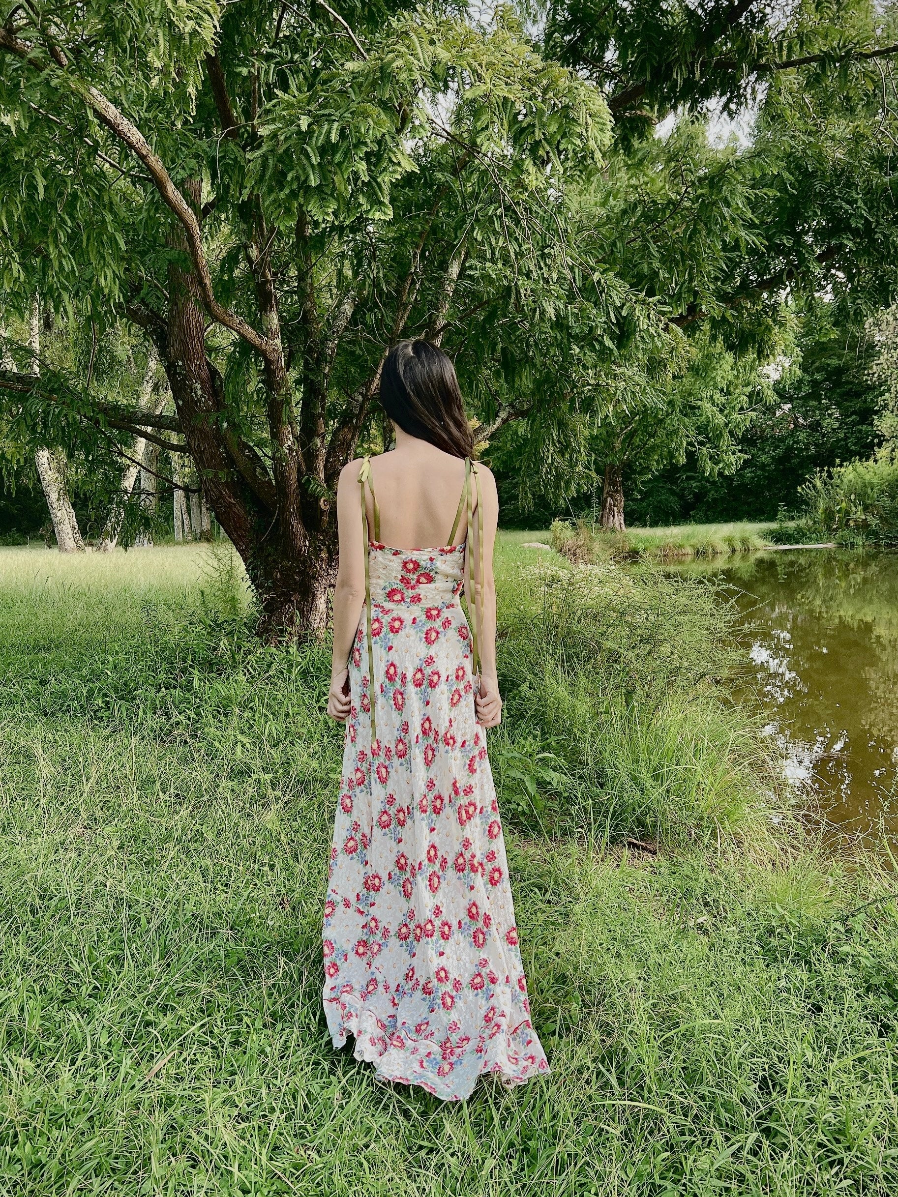 1930s Textured Organdy Floral Gown  - S