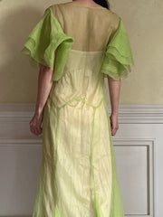 1930s Silk Chiffon Flutter Sleeve Dress - M