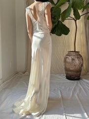 1930s Ivory Satin Dress - S