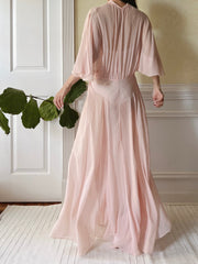 1930s Silk Chiffon Flutter Sleeve Dress - M