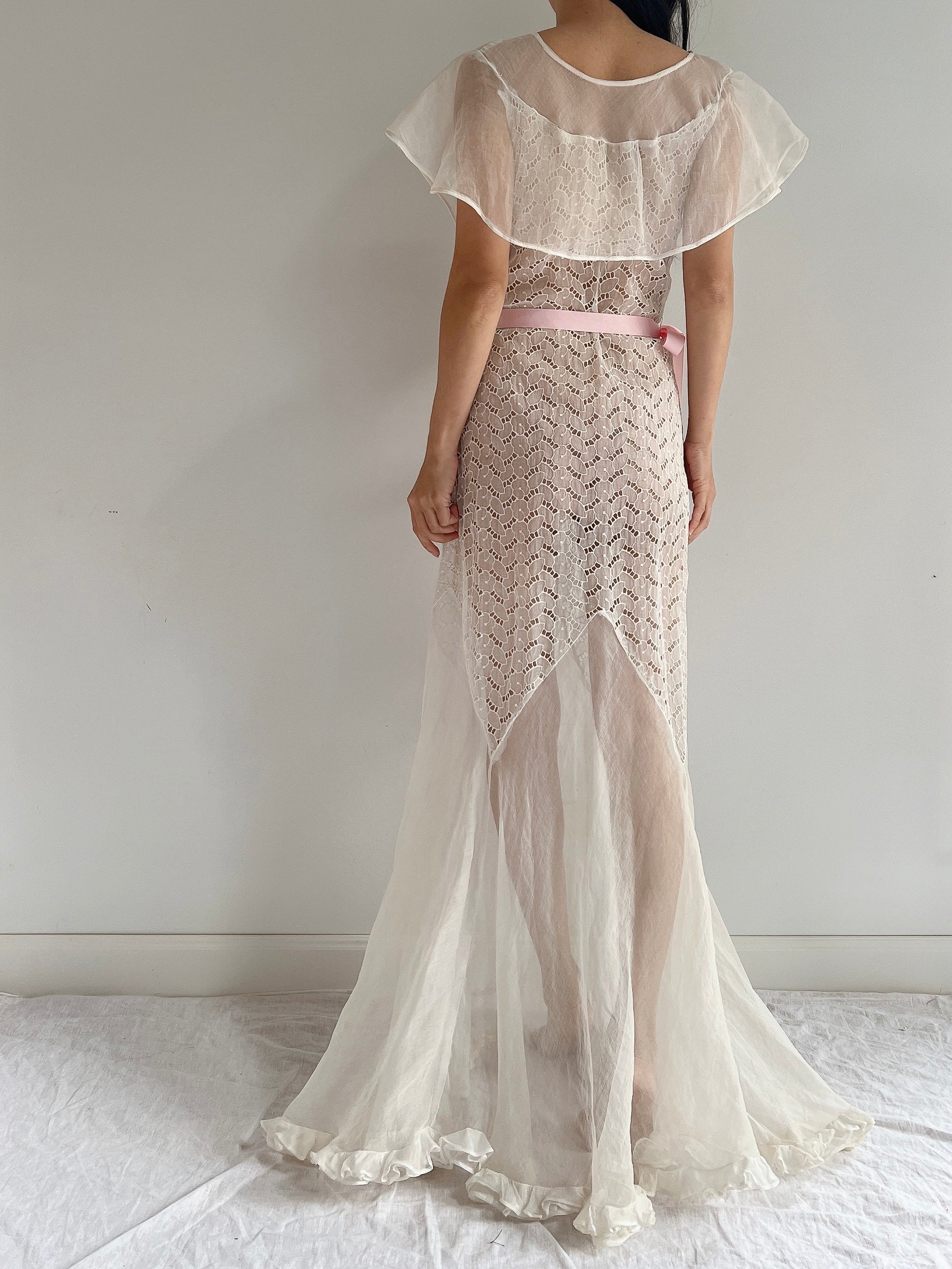 1930s Organdy Cutout Dress - S
