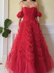 1950s Red Rulle Tulle Dress - S