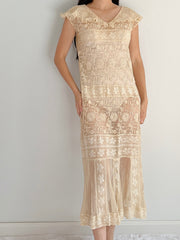 1920s Ecru Lace Dress - S