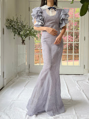 1930s Cotton and Organza Flutter Sleeve Gown - XS/S