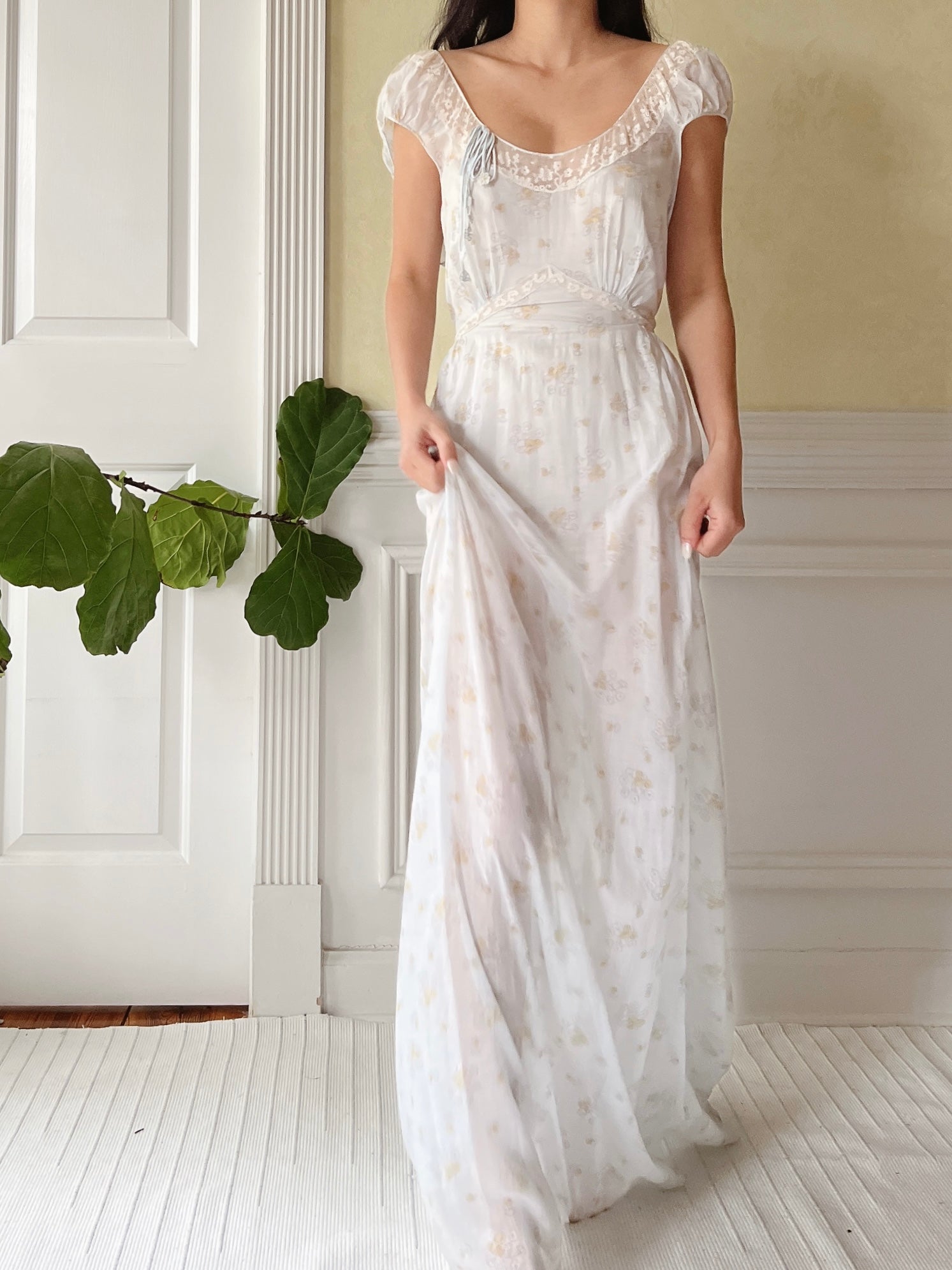 1940s Cotton/Silk Cap Sleeve Dress - S