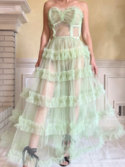 1950s Citrus Green Sheer Tulle Dress - XS