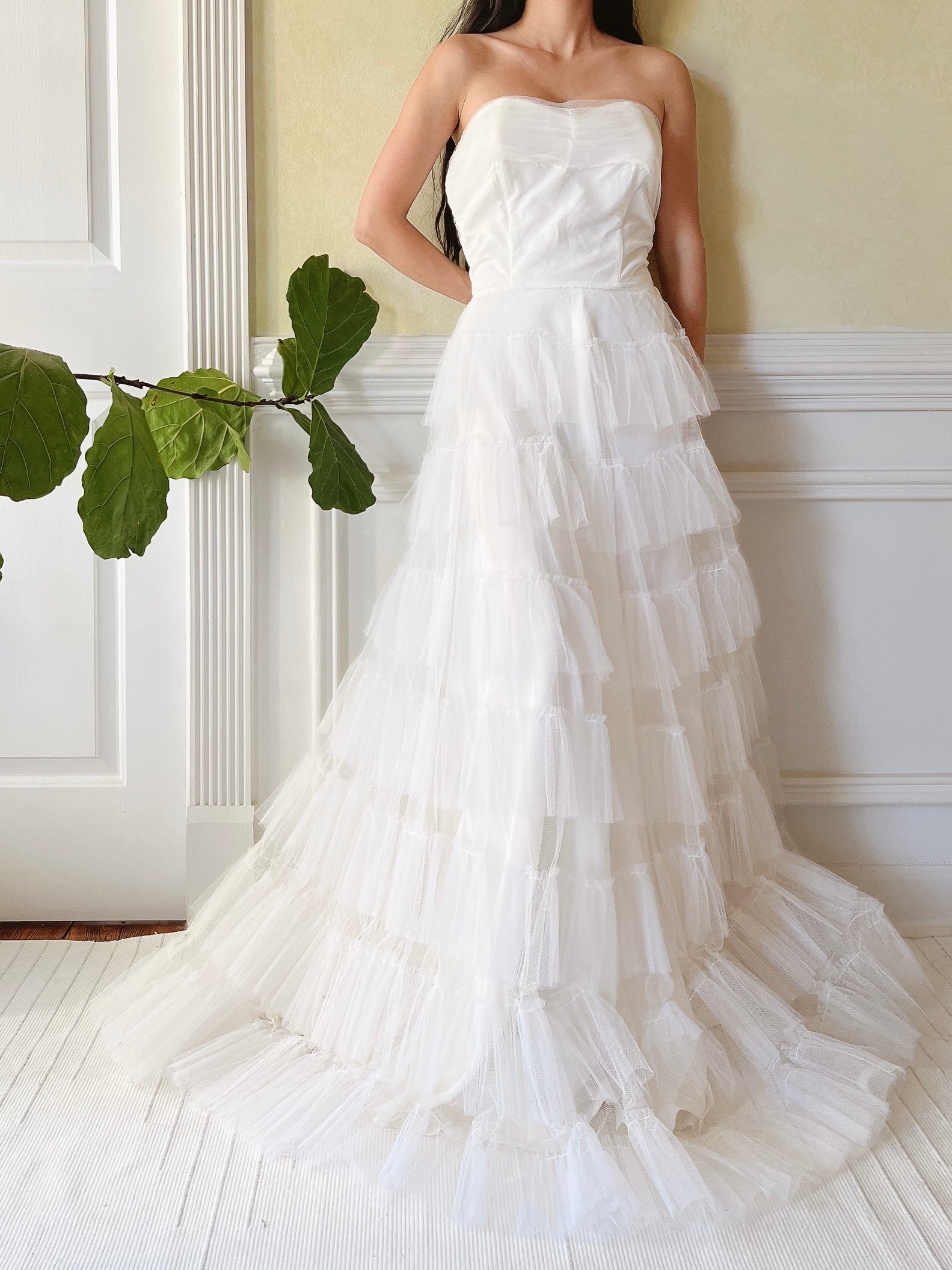 1950s Tulle Strapless Gown  - S