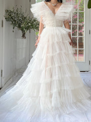 1950s Reconstructed Sheer Pleated Tulle Gown - S