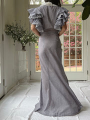 1930s Cotton and Organza Flutter Sleeve Gown - XS/S