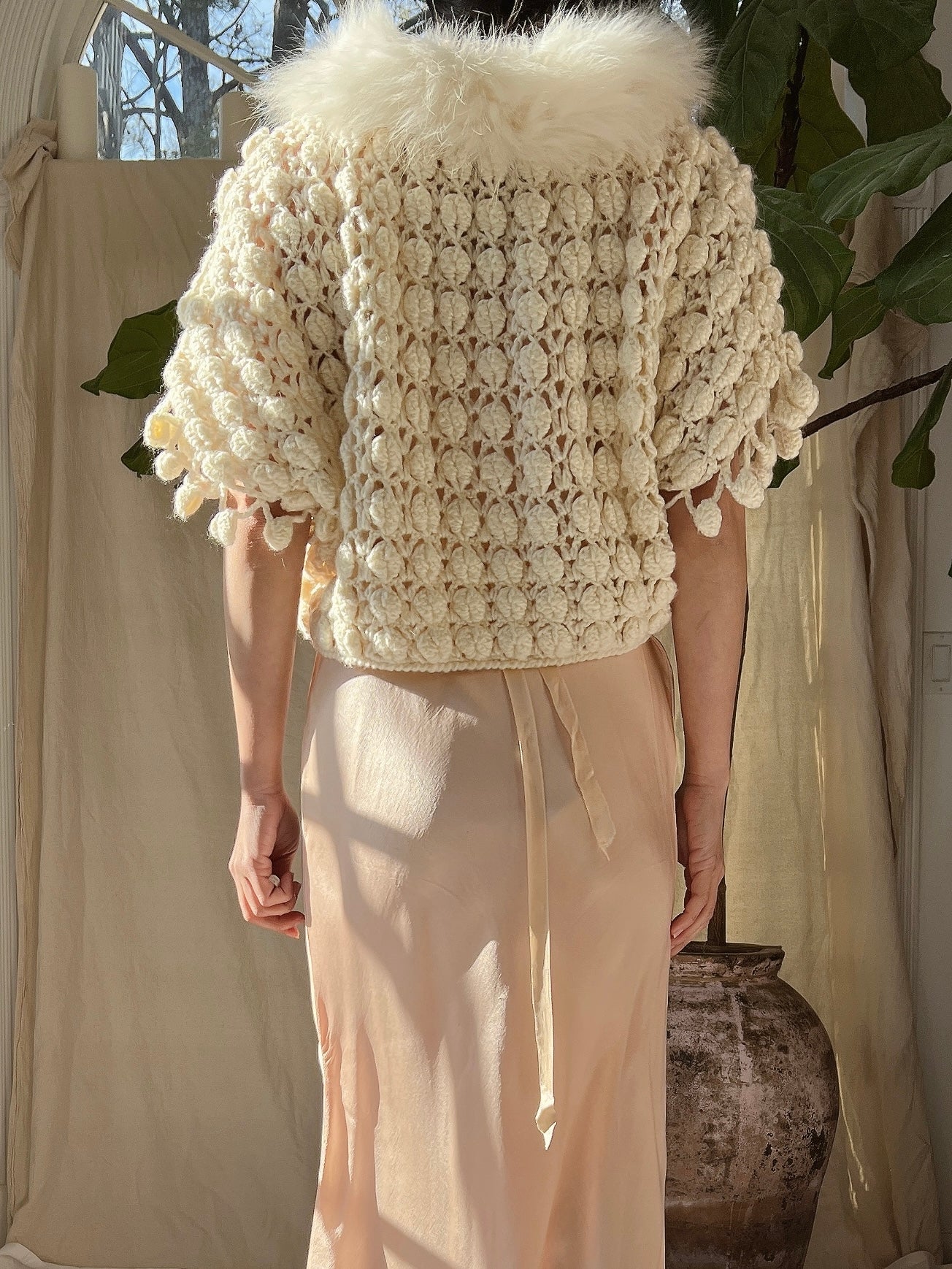 1940s Crochet Fuzzy Collar Bolero - OSFM