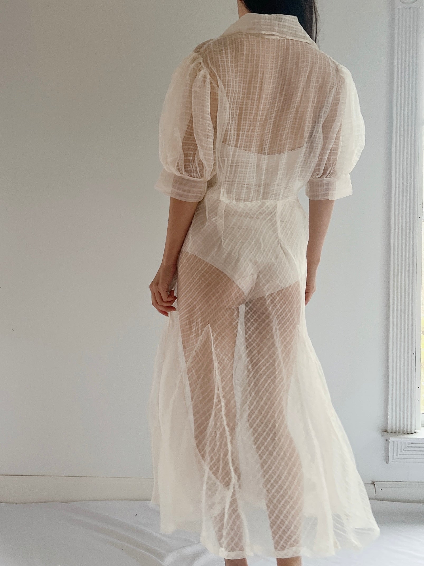 1940s Organdy Puff Sleeve Dress - M