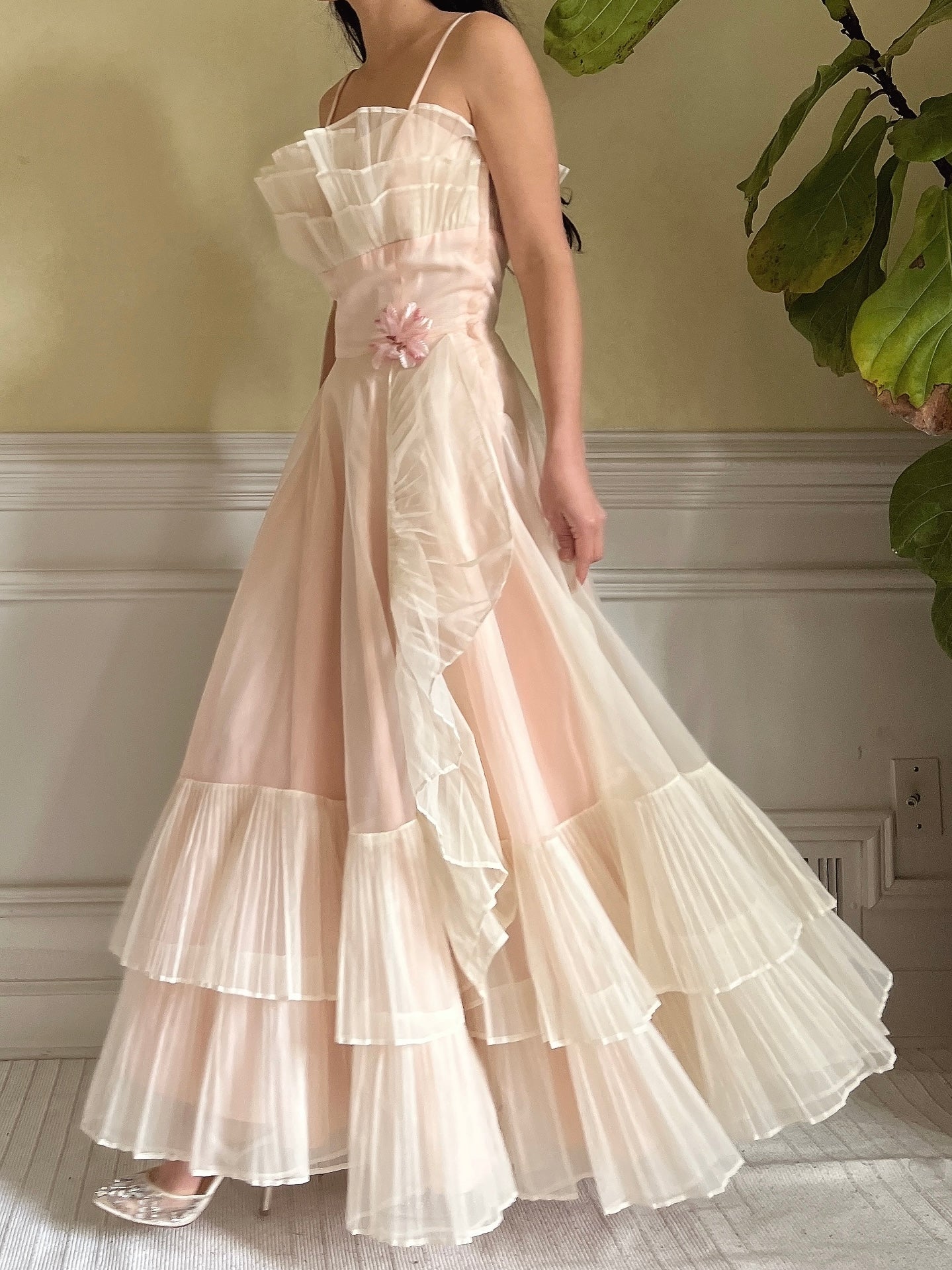 1950s Net Chiffon Ruffle Dress - XS/S