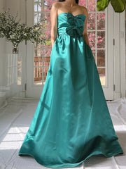 1960s Emerald Silk Bow Dress - S