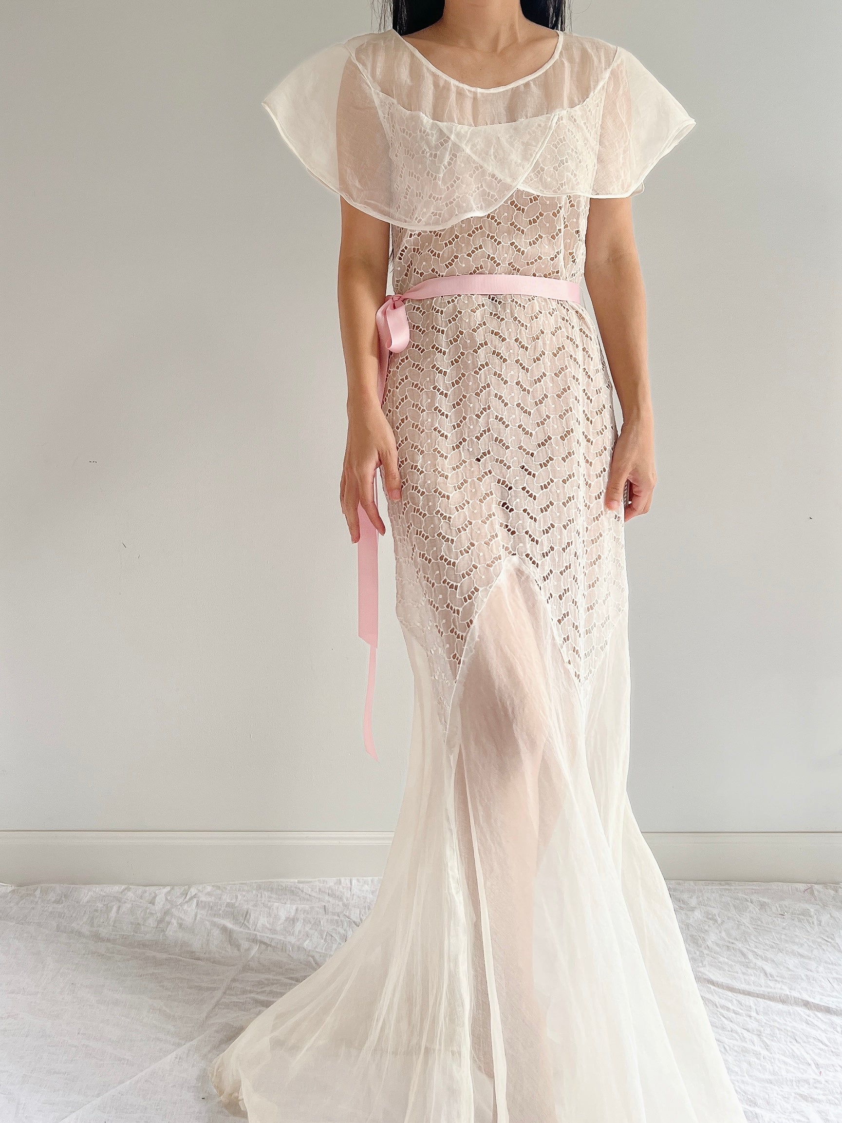 1930s Organdy Cutout Dress - S