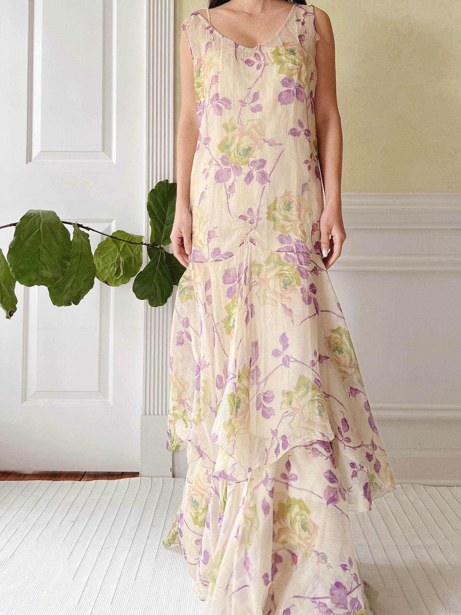 1930s Silk Floral Dress - M