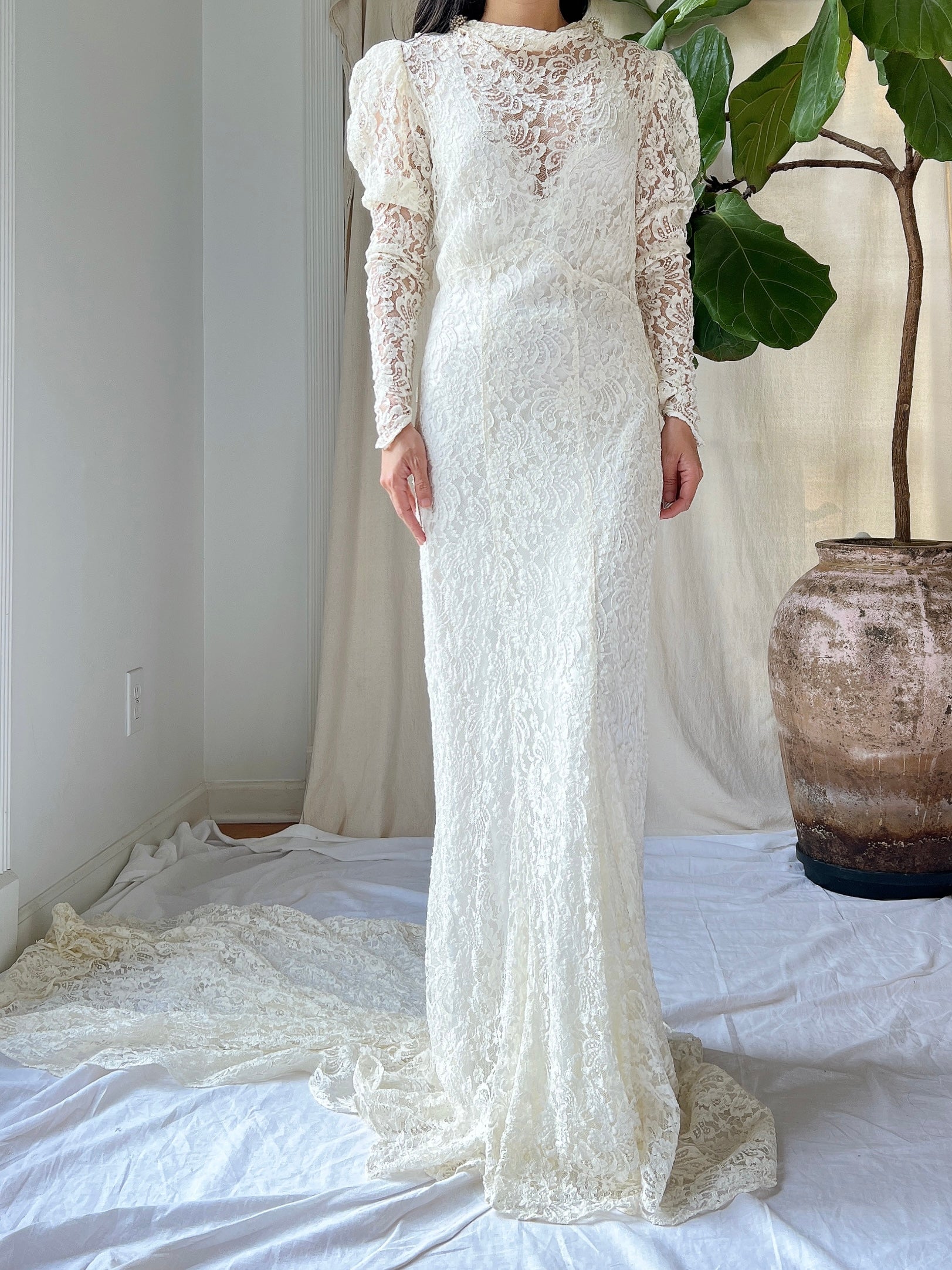 1930s Lace Long Sleeve Gown - XXS