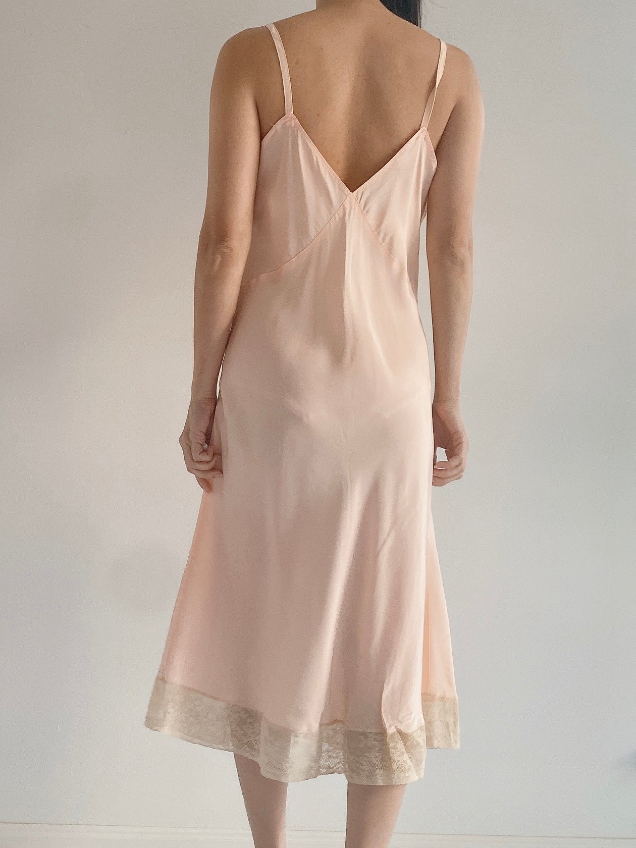 1930s Dusty Pink Rayon Satin Bias Slip Gown - S/M