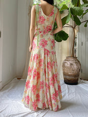 1930s Moire Floral Dress - S