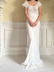 1930s Satin Needle Lace Gown - S/M