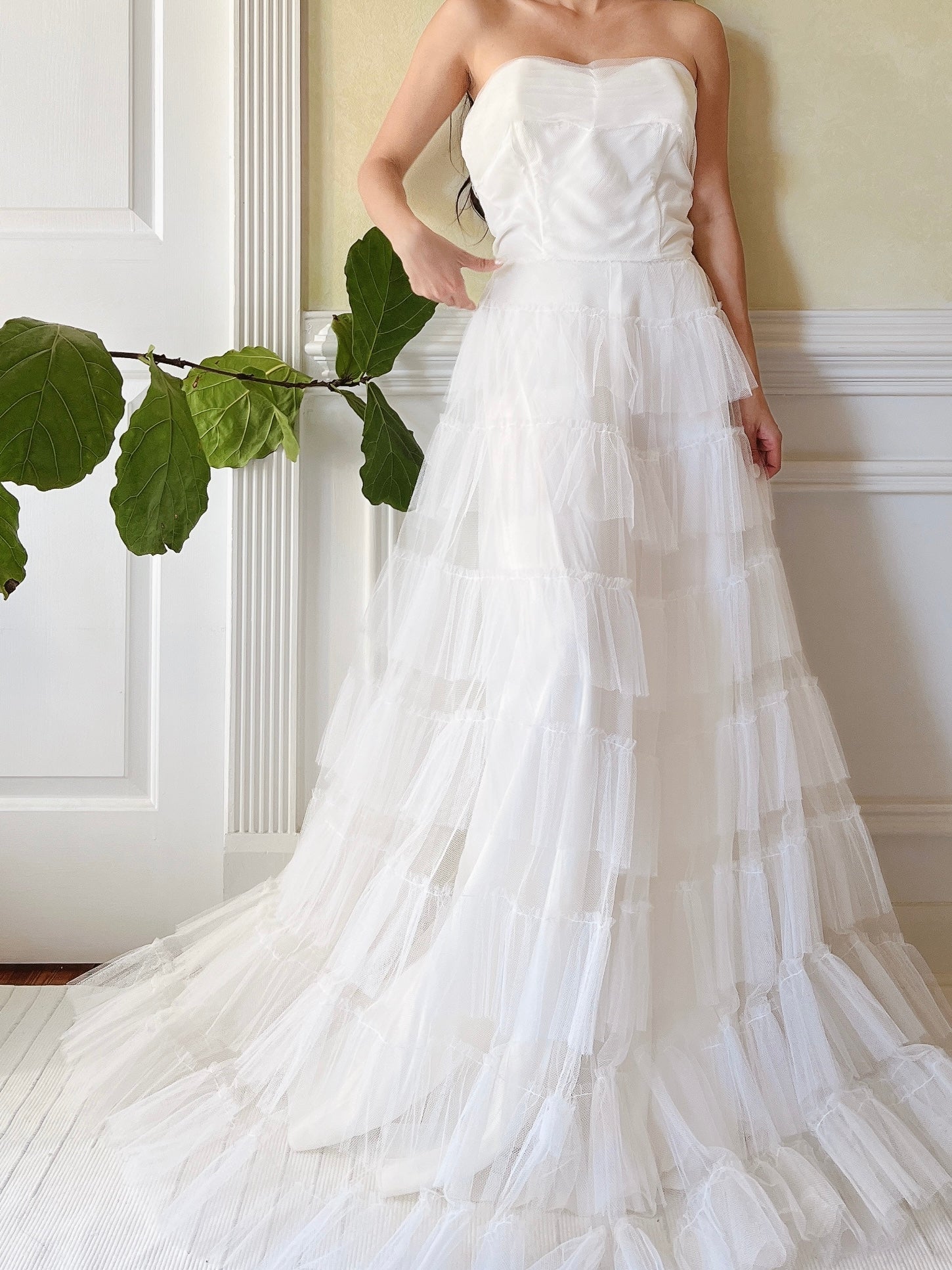 1950s Tulle Strapless Gown  - S