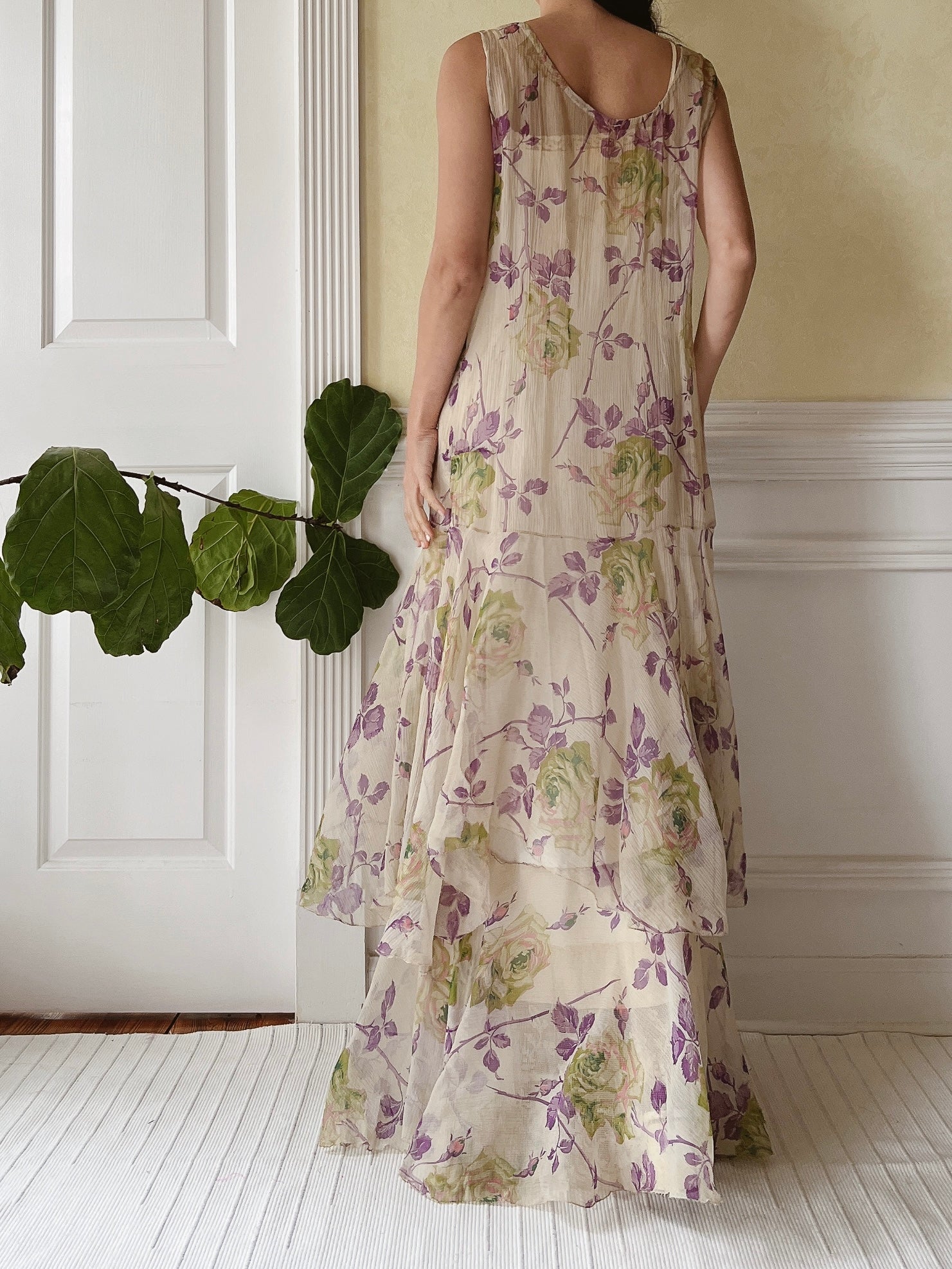 1930s Silk Floral Dress - M
