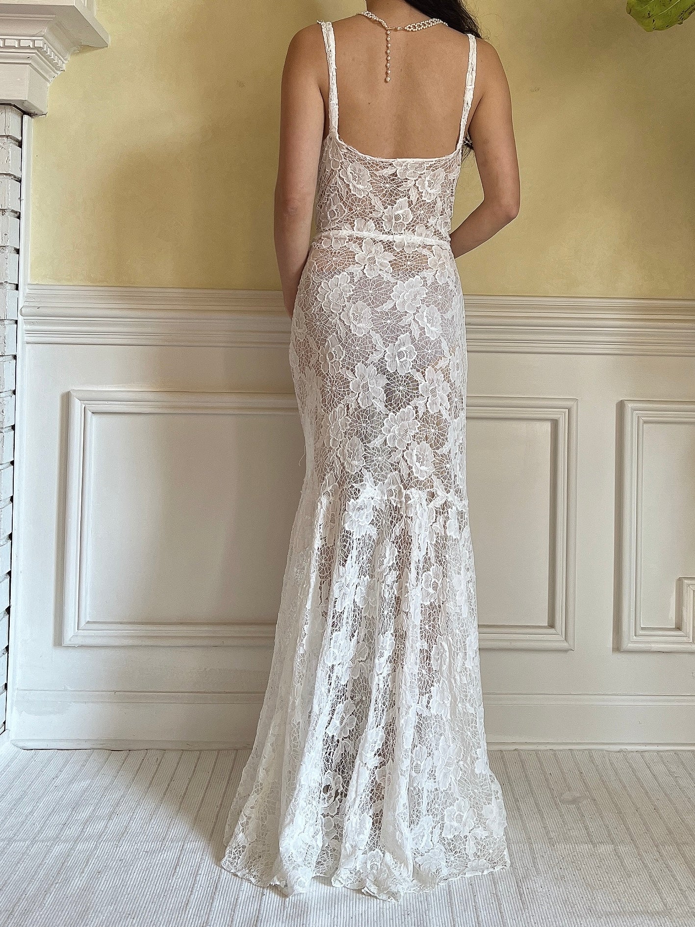 1930s Ivory Spider Lace Gown - S
