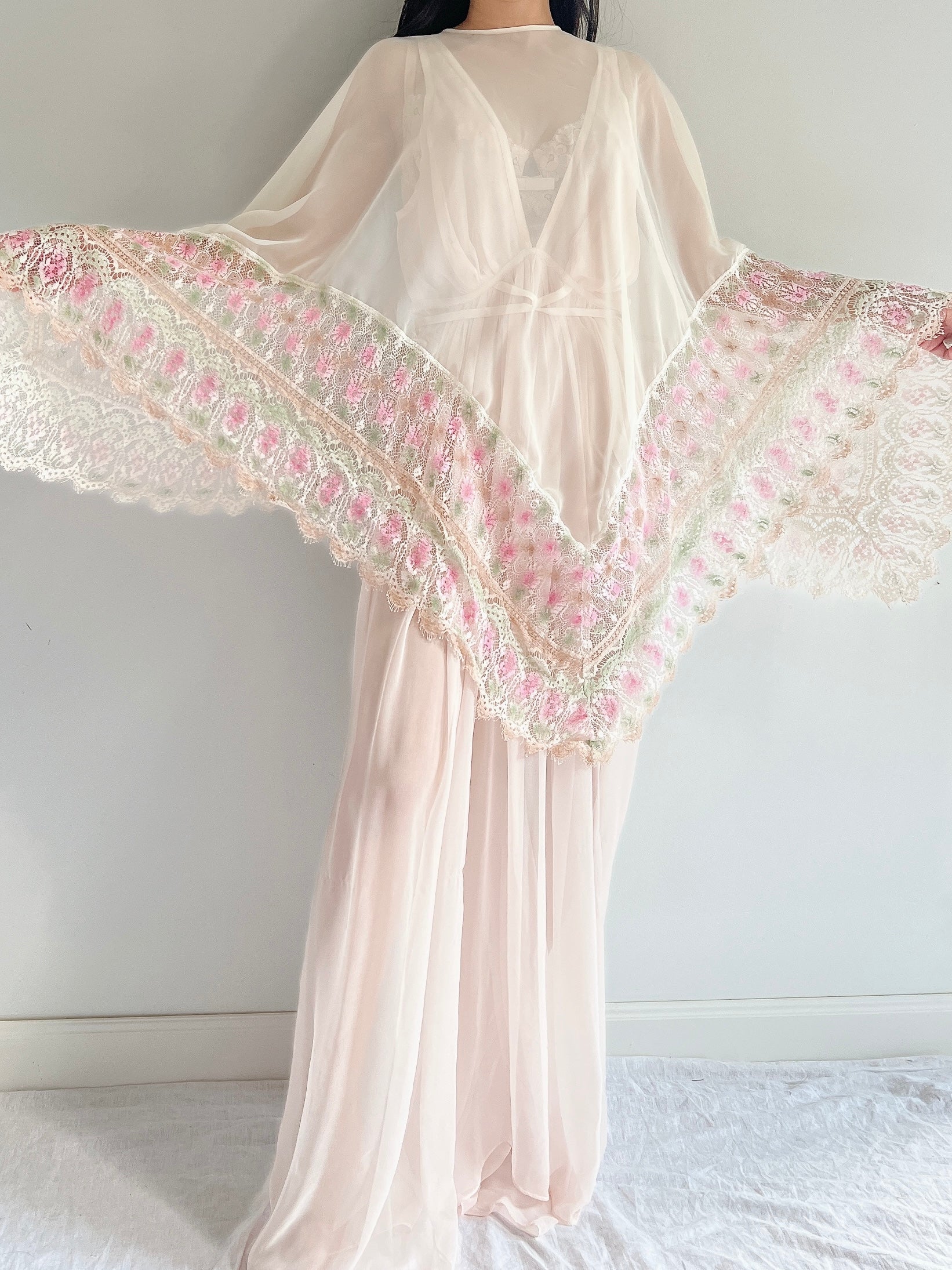 1960s Chiffon and Crochet Asymmetrical Cape - OSFM