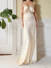 1930s Ivory Fischer Silk and Lace Gown/Slip - S/M