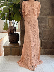 1930s Dusty Pink Lace Gown with Jacket - S