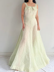 1940s/50s Mint Green Organdy Eyelet Gown - M