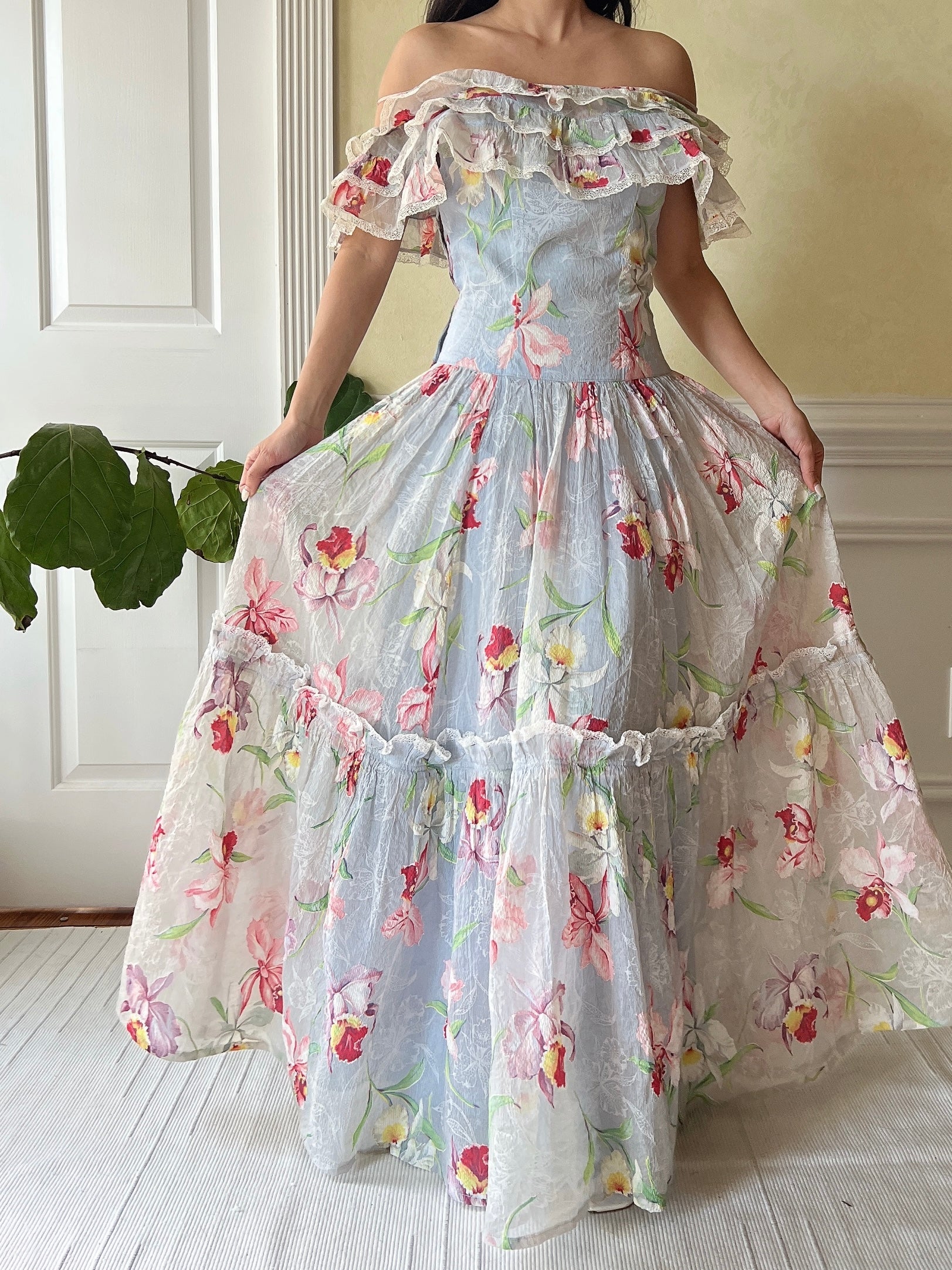 1940s Orchid Textured Organdy Gown - S