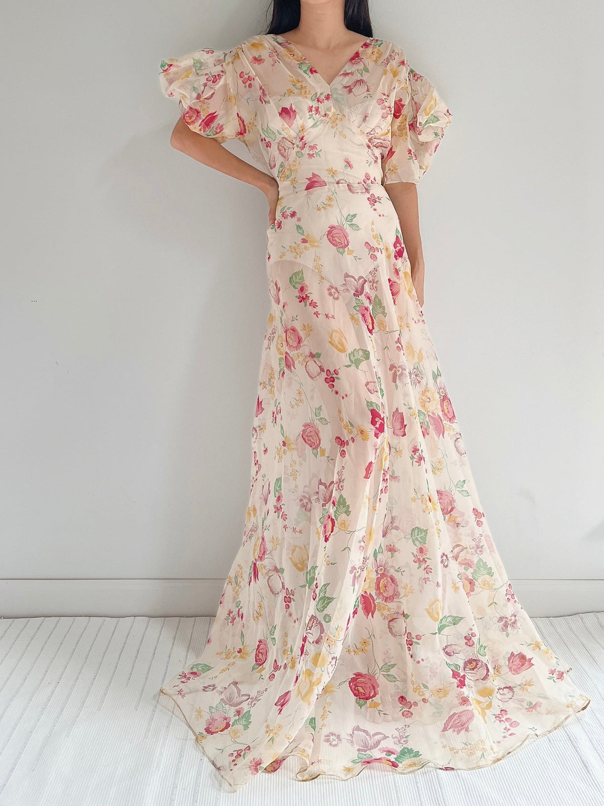 1930s Organza Floral Dress - S/M