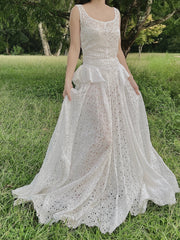 1930s Ivory Organdy Embroidered Cutout Gown - S