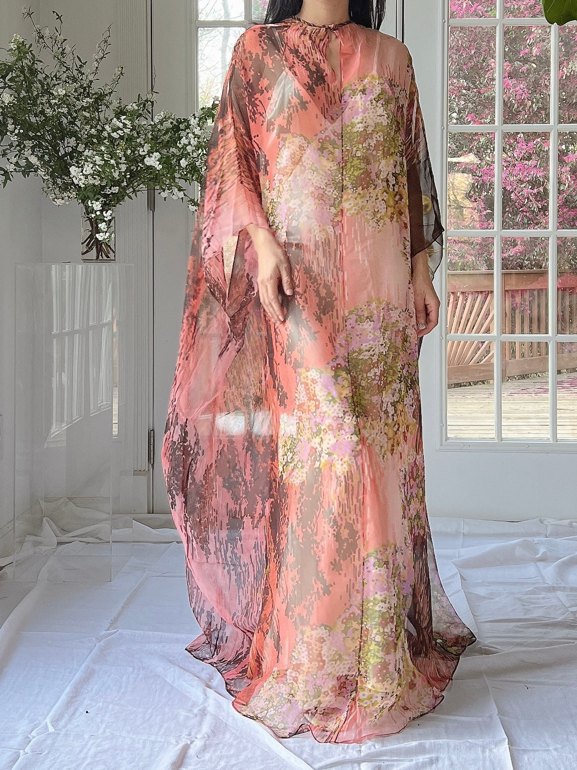 1960s Floral Chiffon Kaftan - OSFM