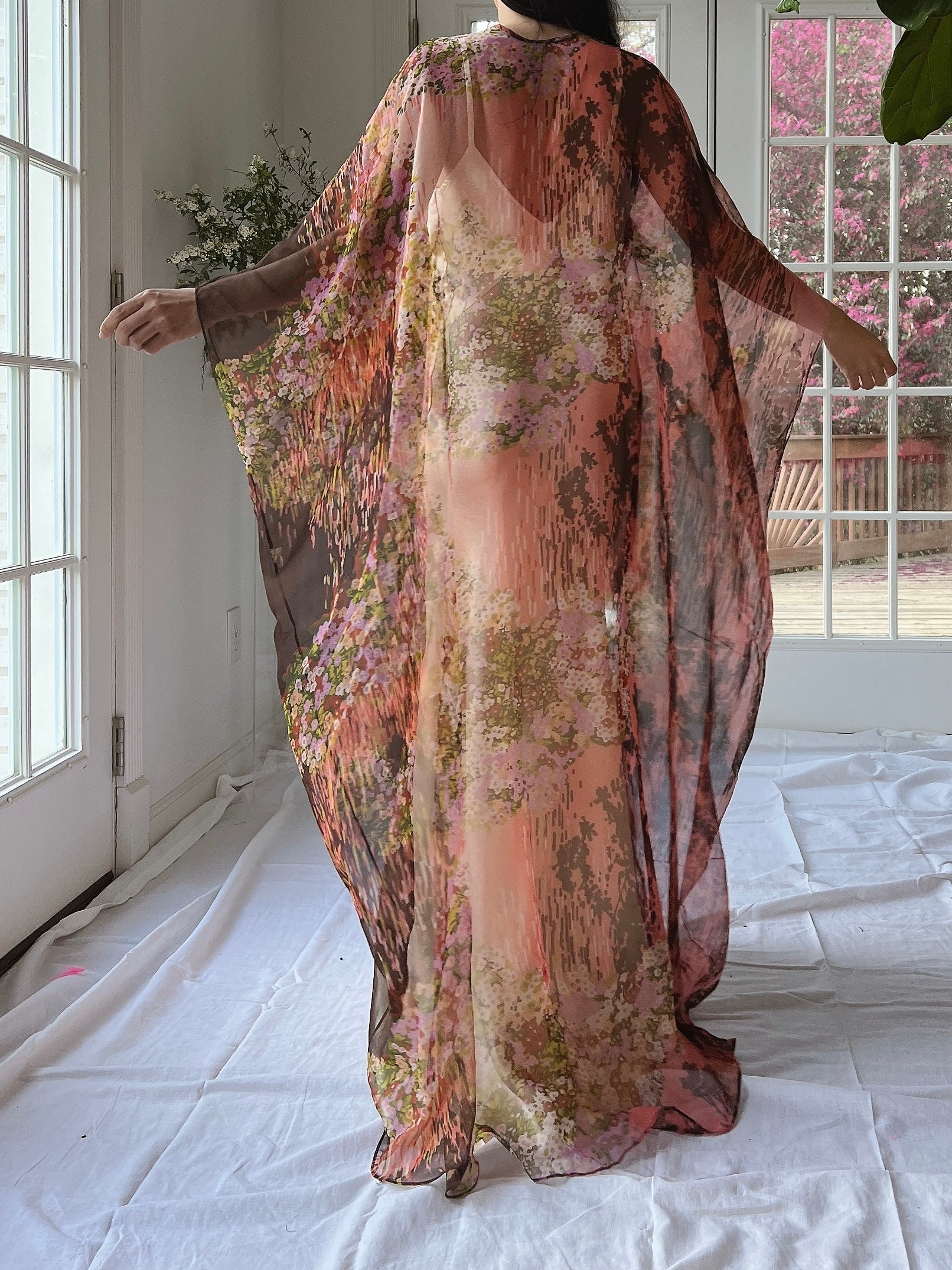 1960s Floral Chiffon Kaftan - OSFM