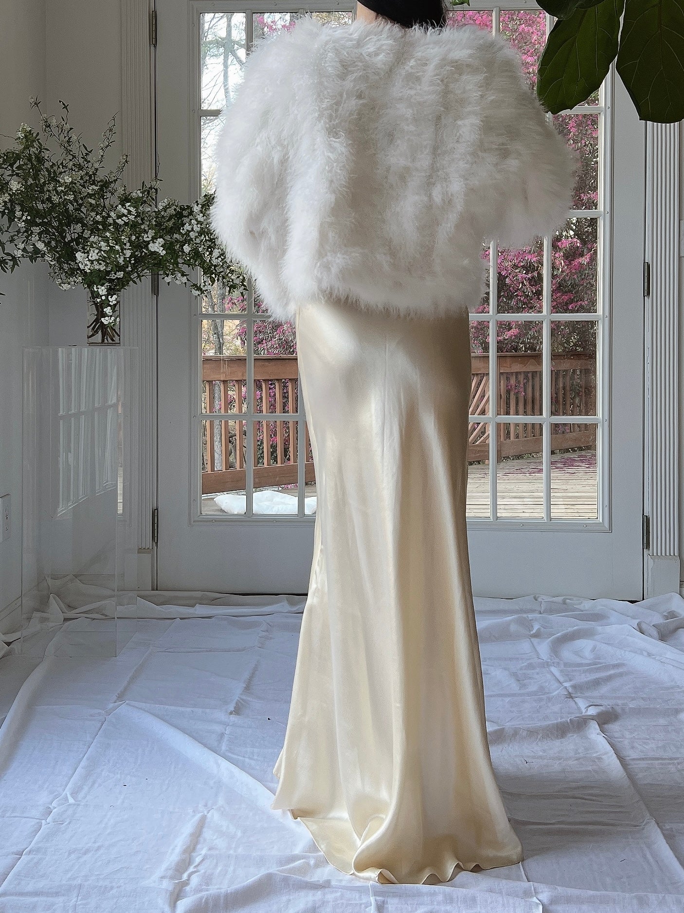 1950s White Feather Jacket/Coat - S/M