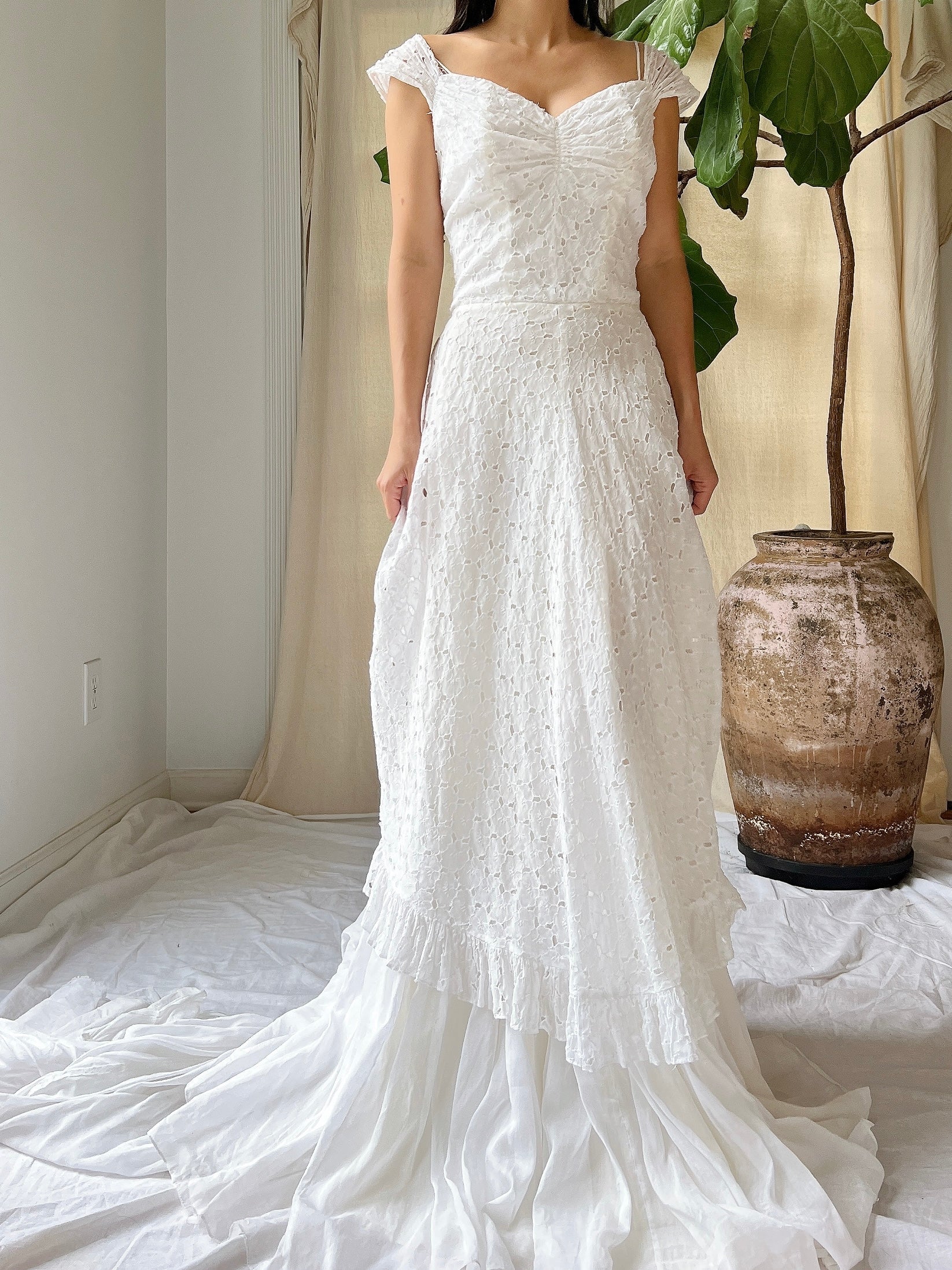 1950s Eyelet Organdy Dress - XS