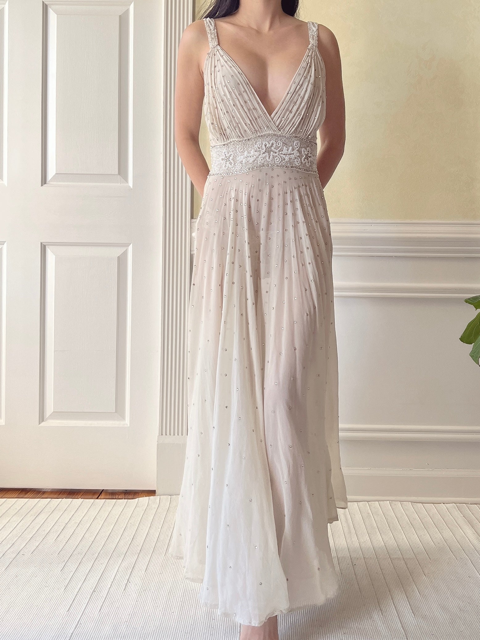 1930s Silk Crystal Embellished Dress - S