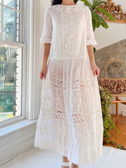 1910/1920s Cotton Embroidered Dress - M/L