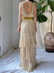 1930s Sequins Lace Gown - S