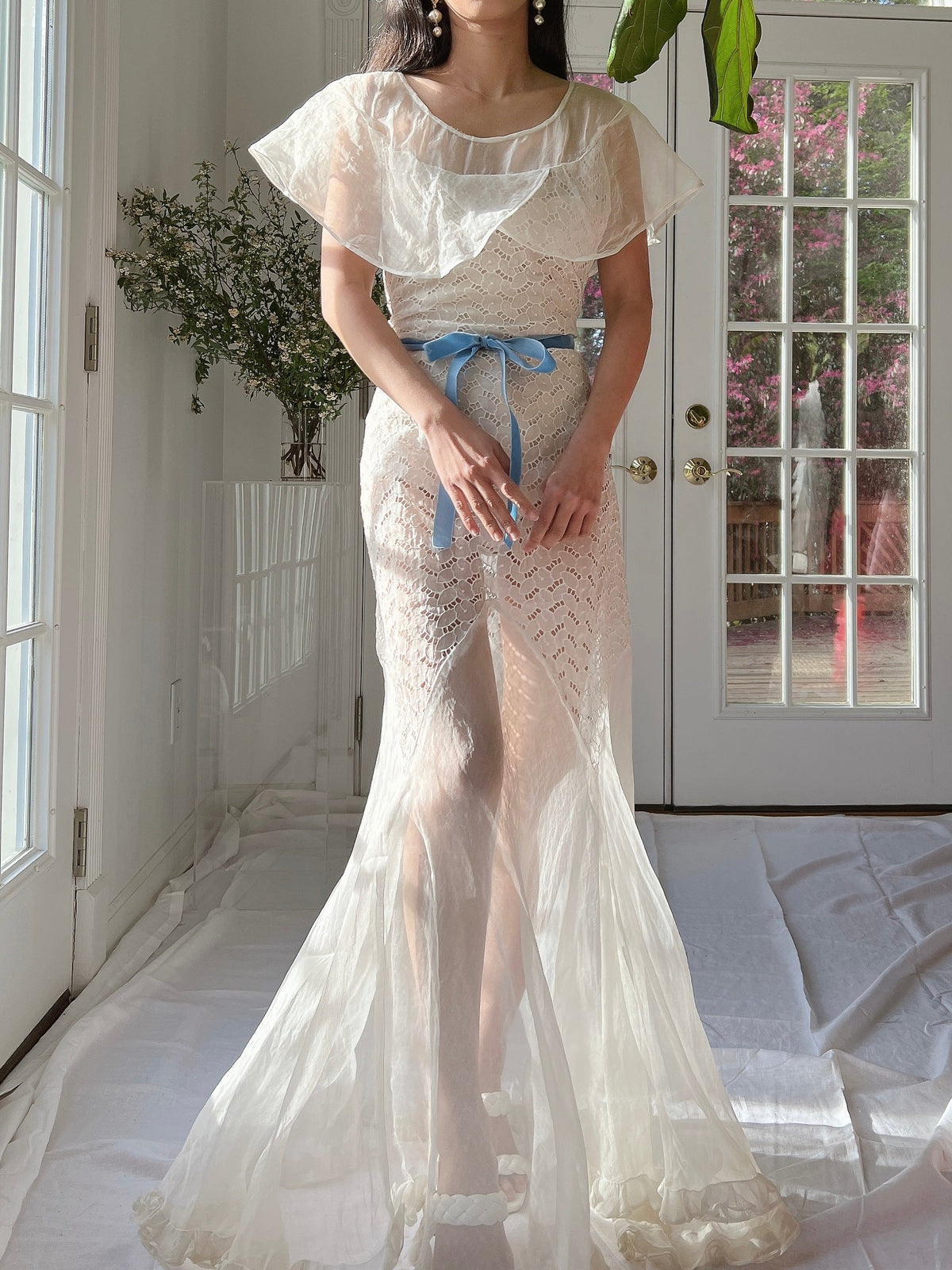 1930s Organdy Cutout Dress - S