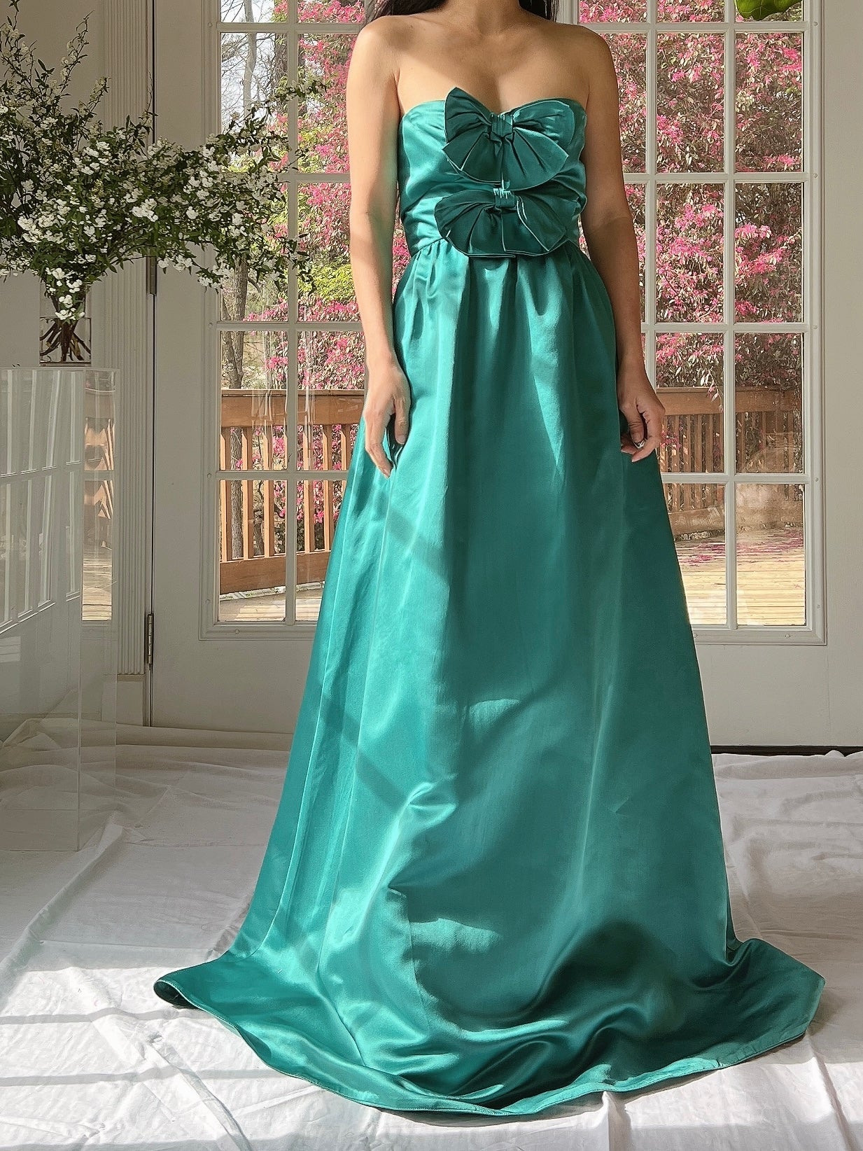 1960s Emerald Silk Bow Dress - S