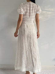 1940s Organdy Embroidered Dress - S