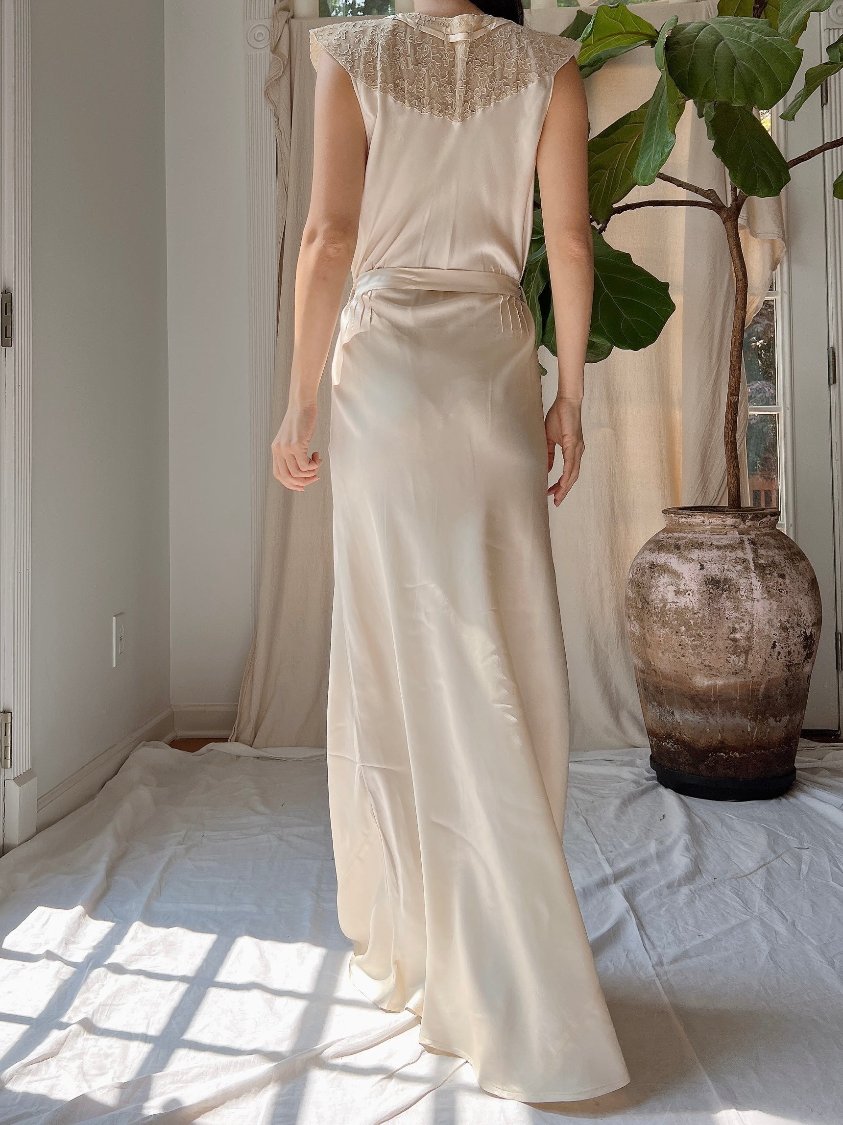 1930s Silk Charmeuse Slip Dress - S