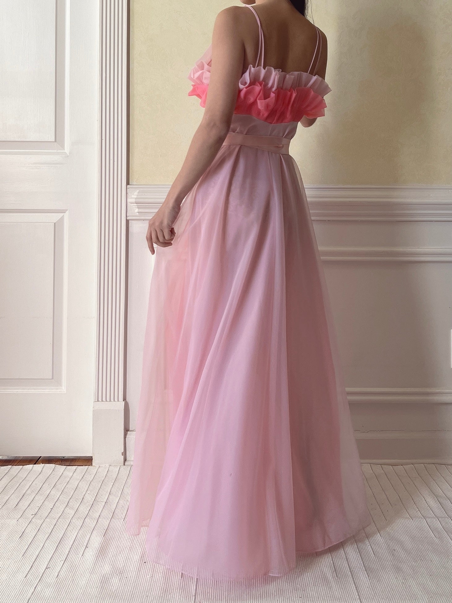 1950s Tricot Nylon Ruffle Gown - XS