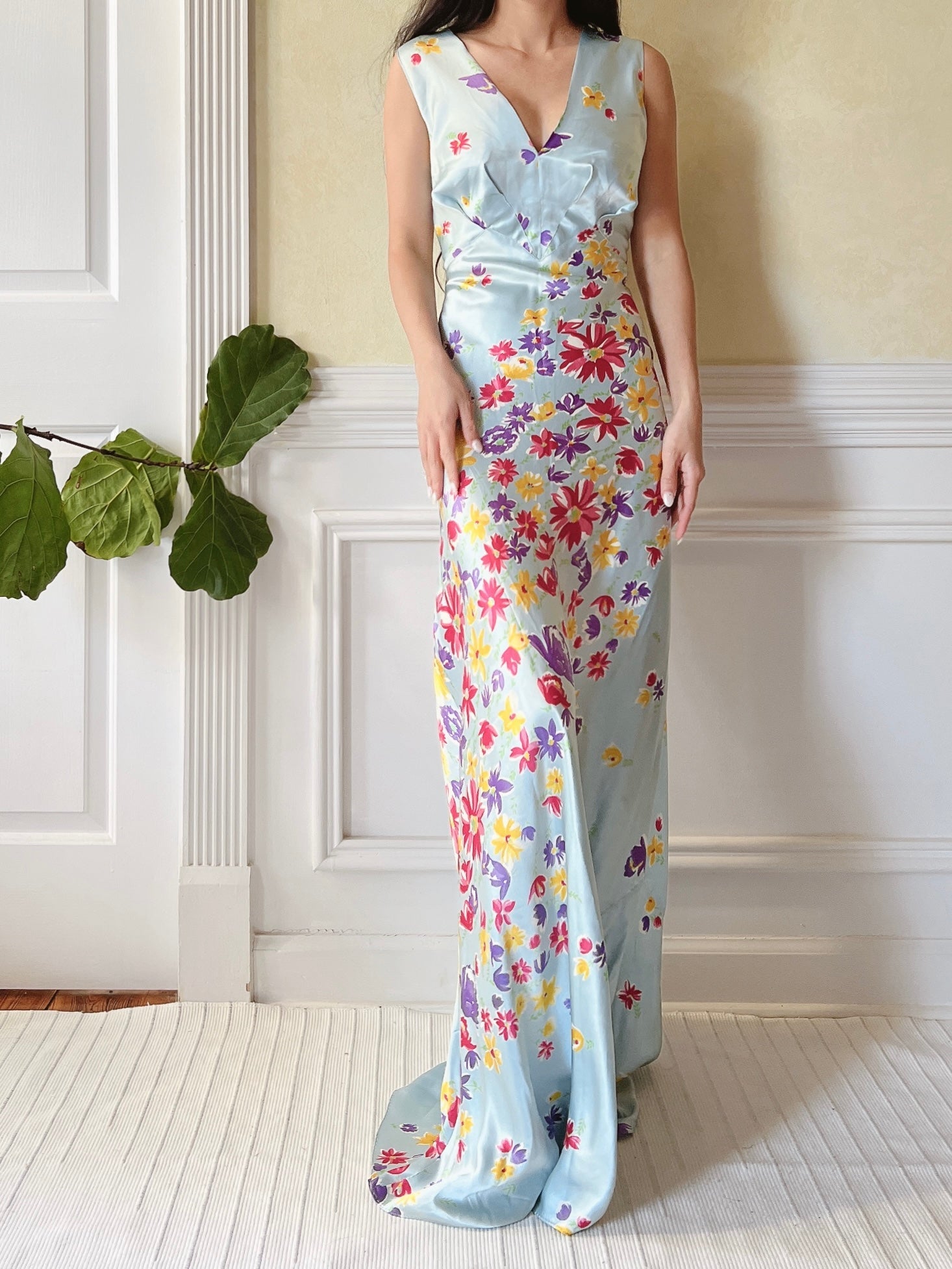 1930s Silk Floral Dress - S/M