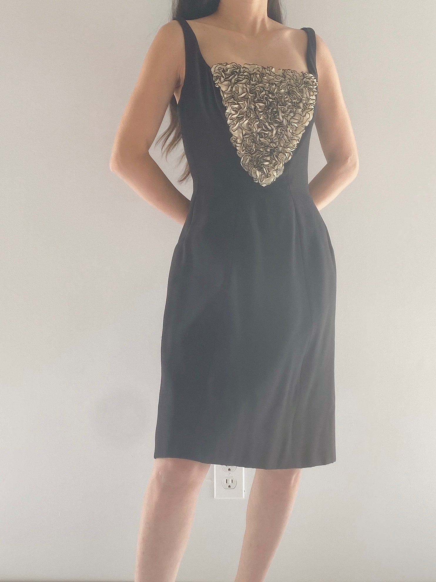1960s Crepe and Silk Organza Ruffle Dress - XS/S