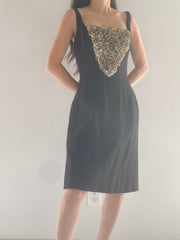 1960s Crepe and Silk Organza Ruffle Dress - XS/S