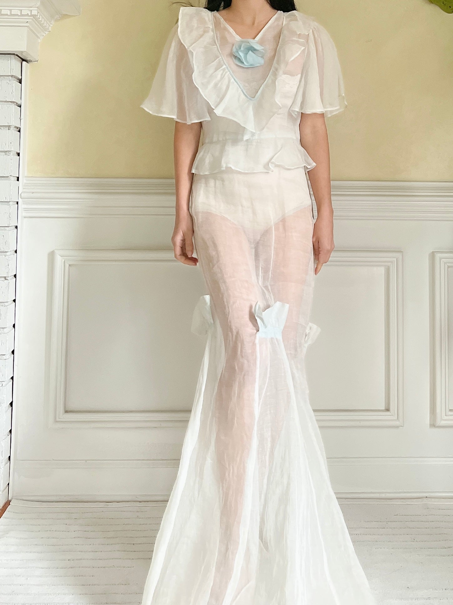 1930s Light Blue Organdy Dress - XS